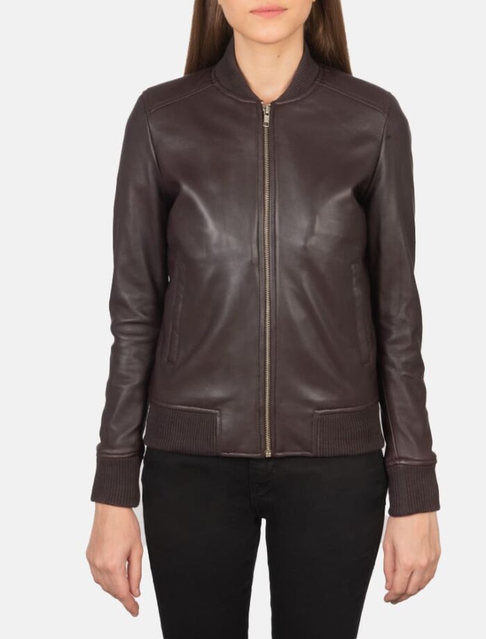 Serena Maroon Leather Bomber Jacket for Women