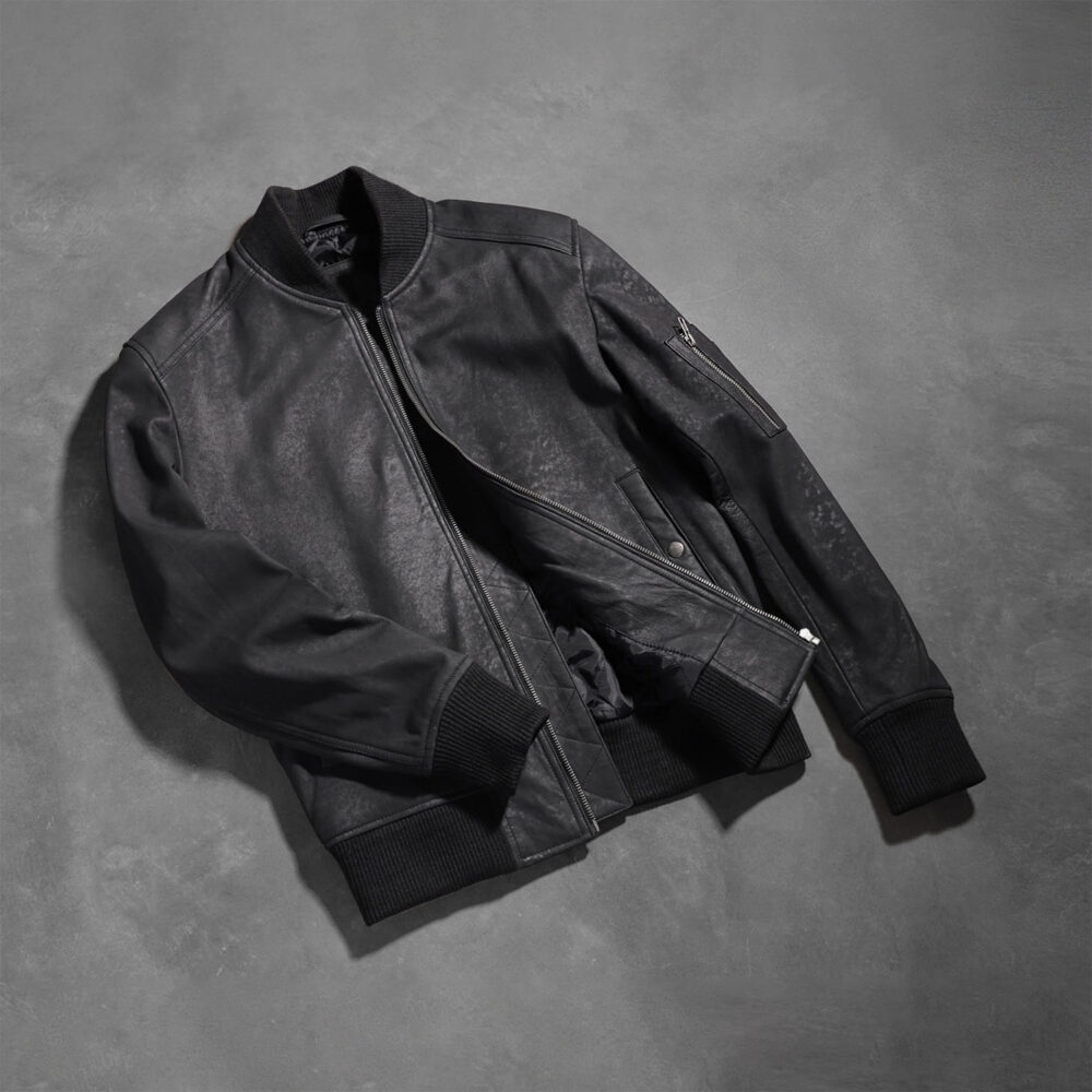 Baron MA-1 Distressed Black Men's Leather Bomber Jacket