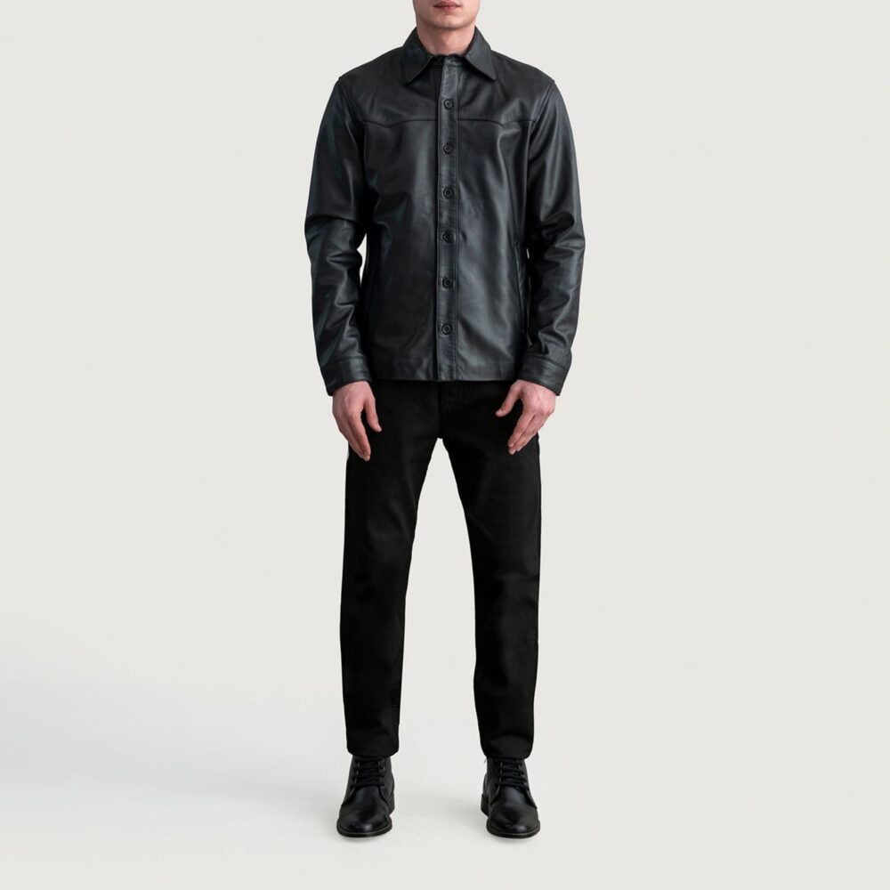 Savion Black Leather Shirt for Men