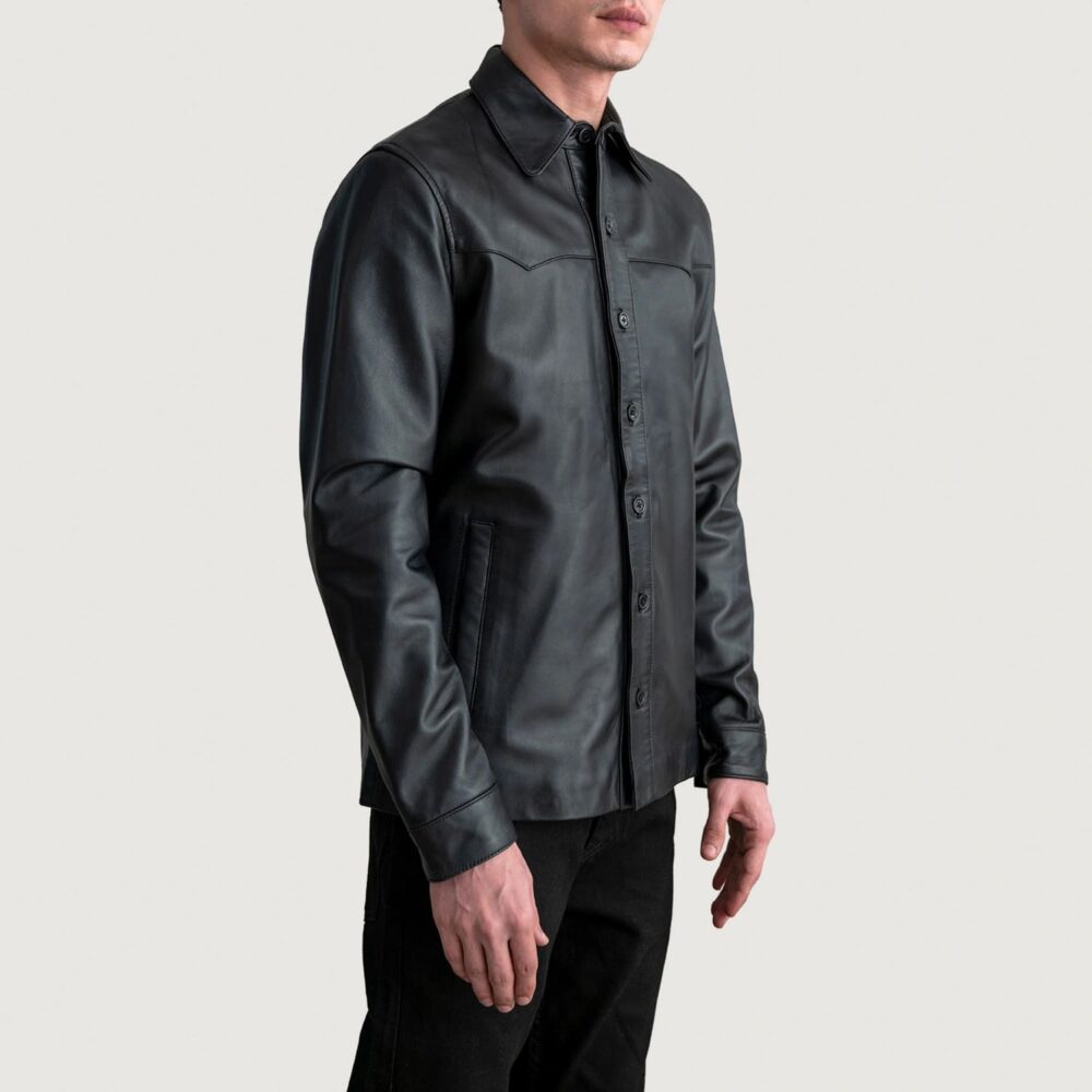 Savion Black Leather Shirt for Men