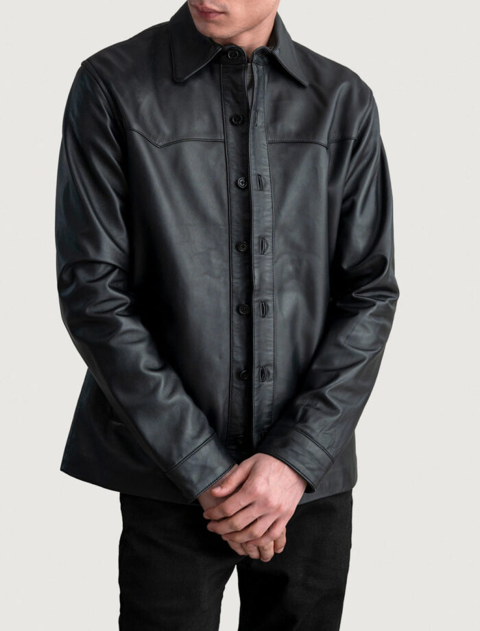 Savion Black Leather Shirt for Men