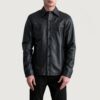 Savion Black Leather Shirt for Men