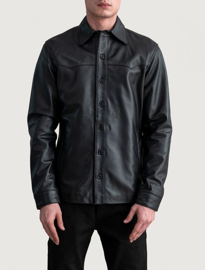 Savion Black Leather Shirt for Men