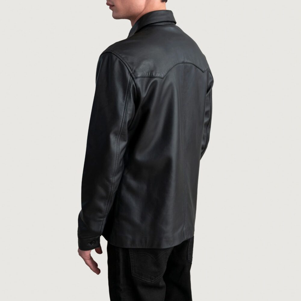 Savion Black Leather Shirt for Men