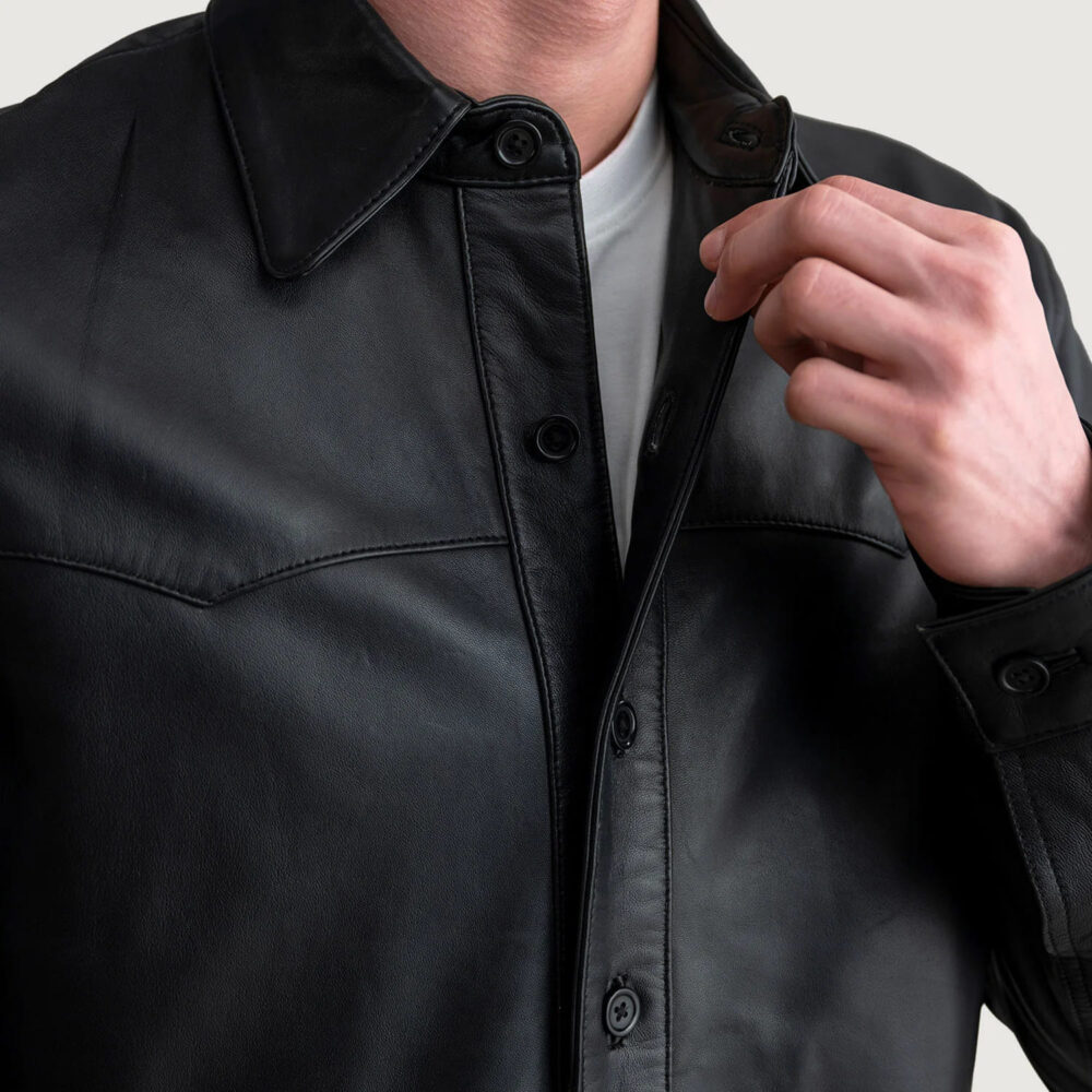 Savion Black Leather Shirt for Men