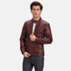 Burgundee Maroon Men's Leather Biker Jacket