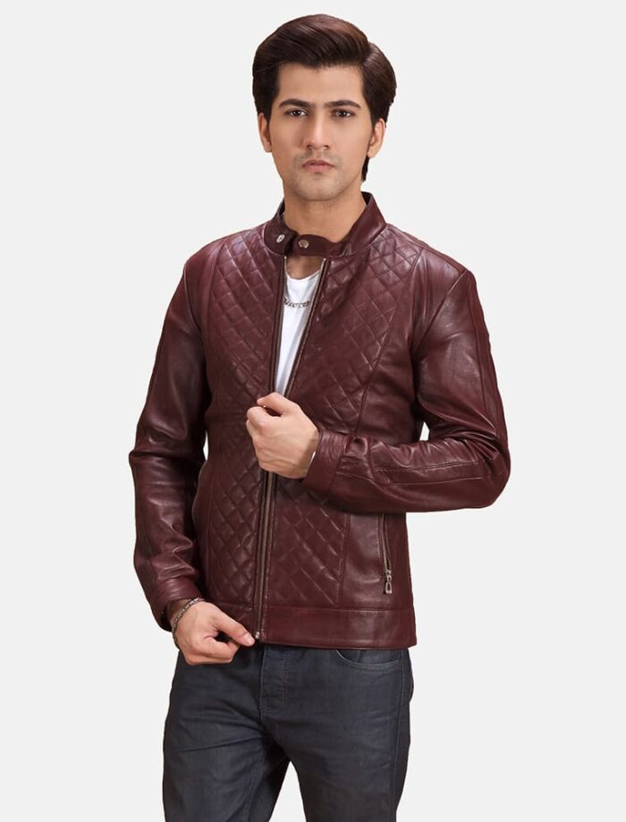 Burgundee Maroon Men's Leather Biker Jacket