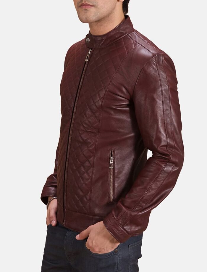 Burgundee Maroon Men's Leather Biker Jacket