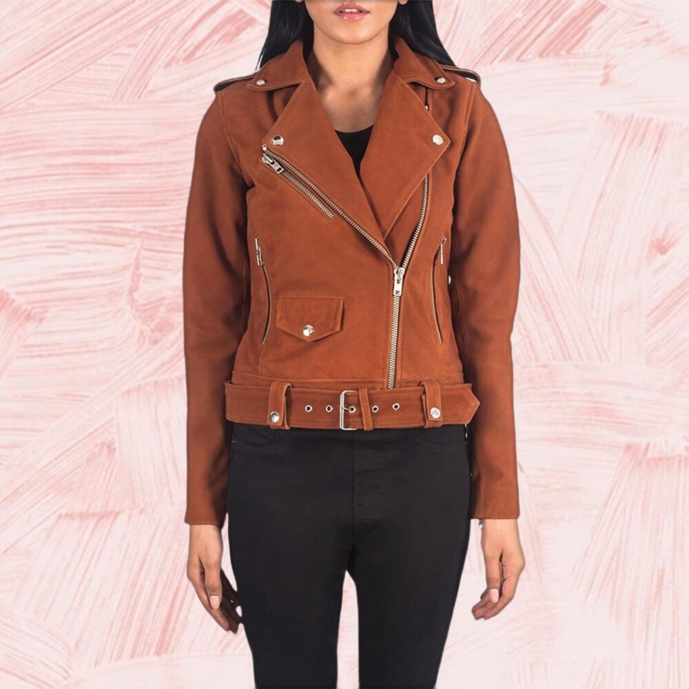 Carmela Brown Suede Biker Jacket for Women
