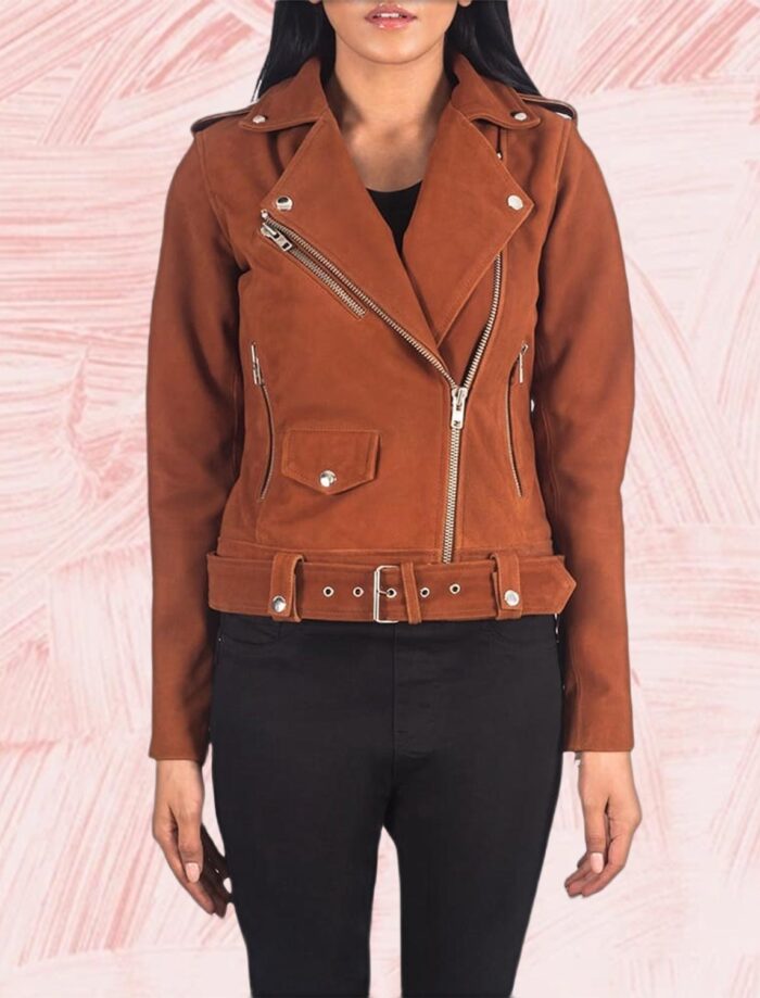 Carmela Brown Suede Biker Jacket for Women