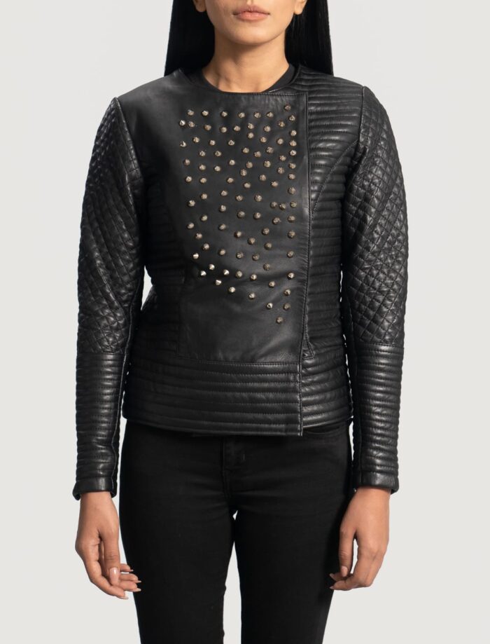 Seraphina Studded Black Leather Jacket for Women