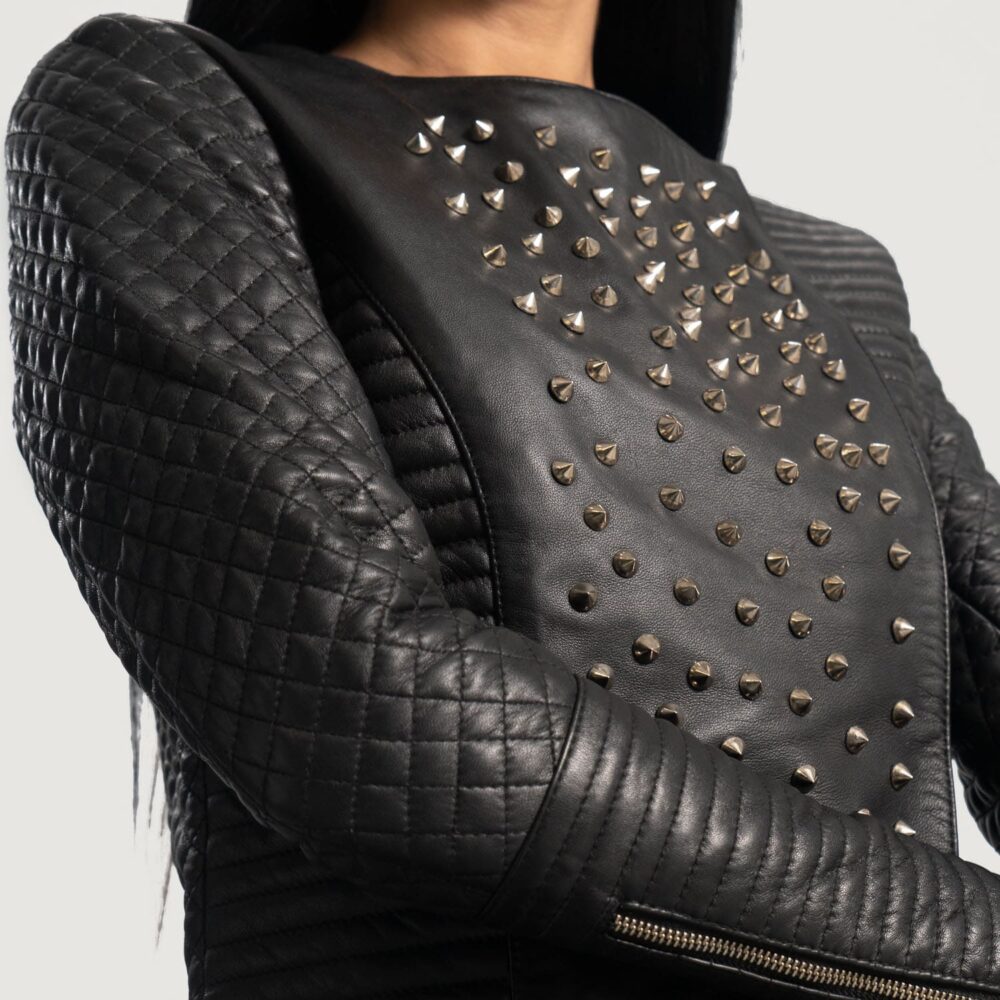 Seraphina Studded Black Leather Jacket for Women