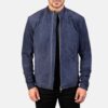 Azure Edge Navy Blue Suede Biker Jacket