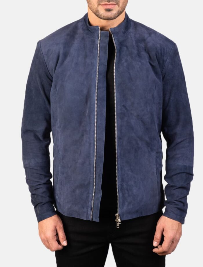 Azure Edge Navy Blue Suede Biker Jacket