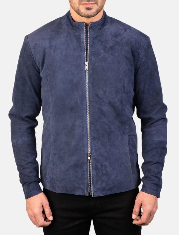 Azure Edge Navy Blue Suede Biker Jacket