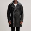 Victor Men's Distressed Black Shearling Double-Breasted Coat