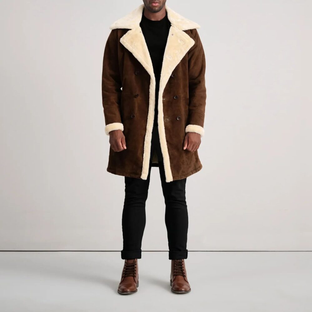 Victor Men's Brown Suede Shearling Double-Breasted Coat