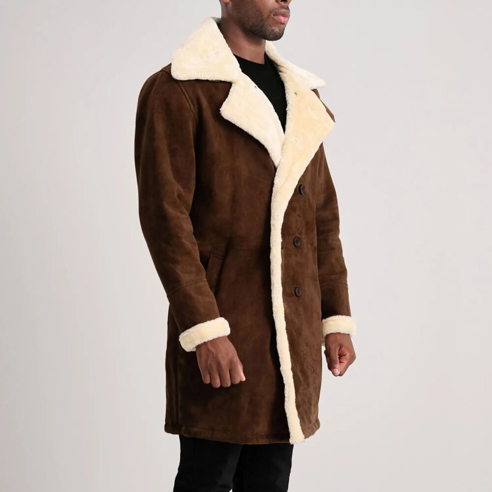 Victor Men's Brown Suede Shearling Double-Breasted Coat