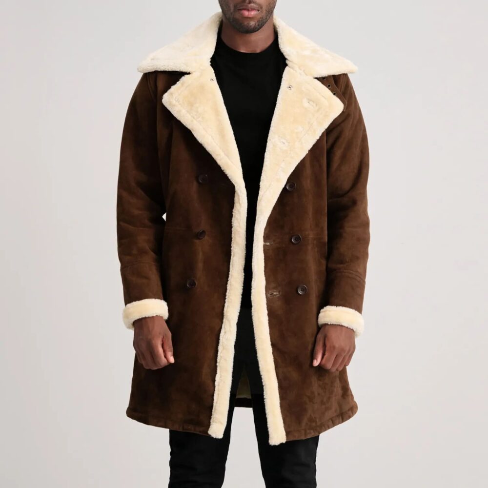 Victor Men's Brown Suede Shearling Double-Breasted Coat