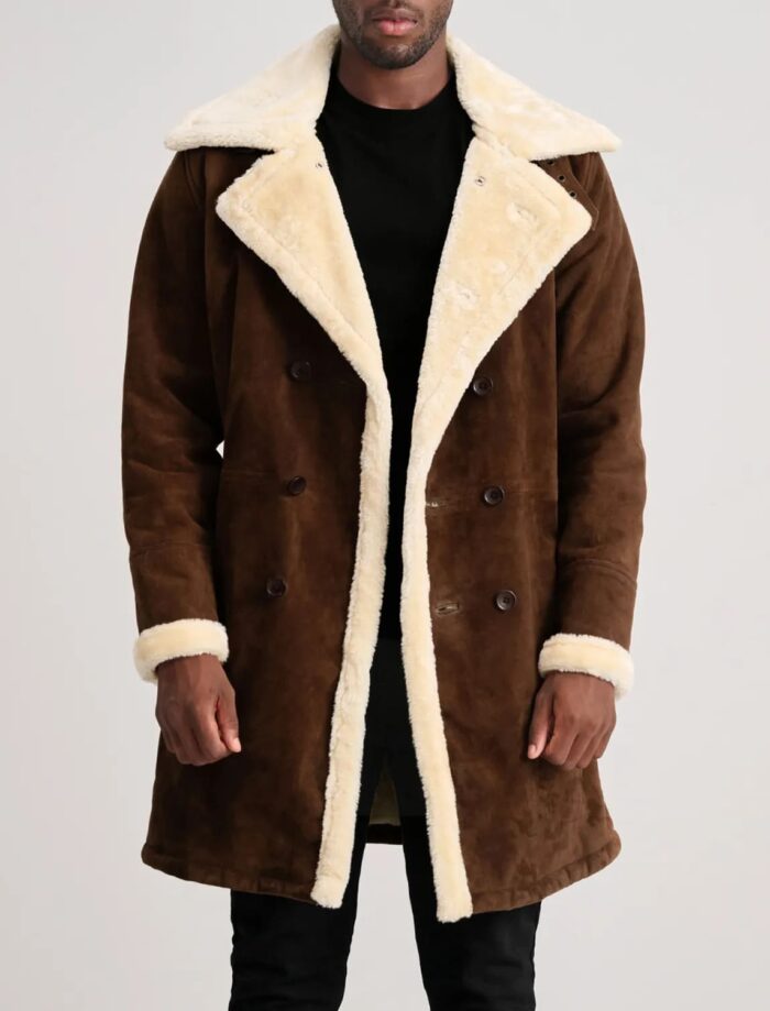 Victor Men's Brown Suede Shearling Double-Breasted Coat