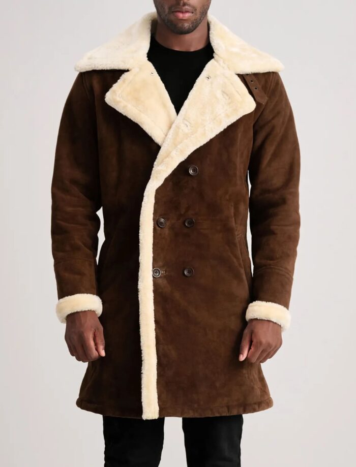 Victor Men's Brown Suede Shearling Double-Breasted Coat