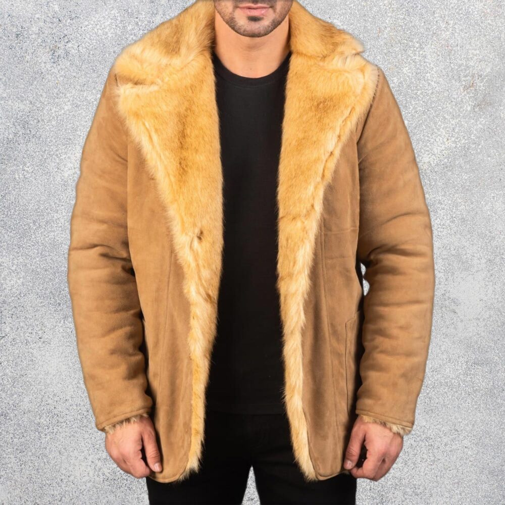 Claymore Men's Beige Suede Leather Coat