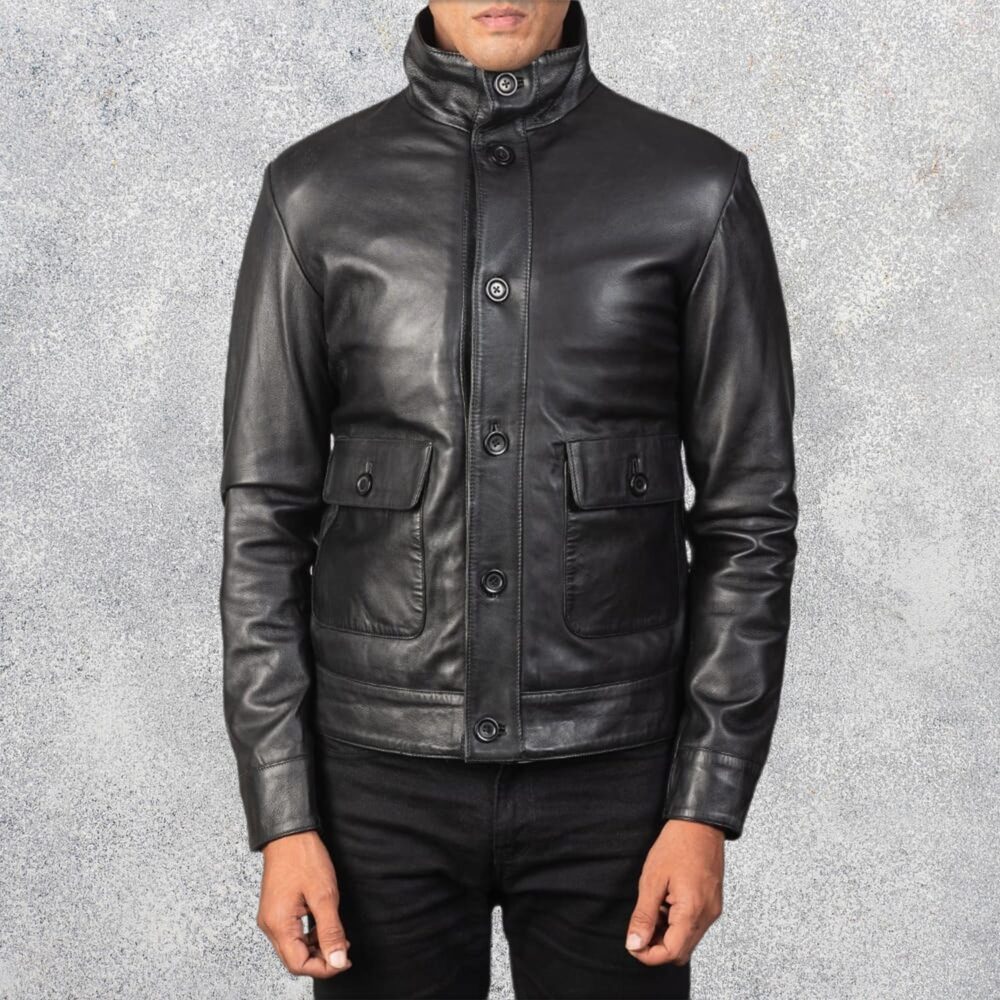 Colburn Men's Black Leather Bomber Jacket