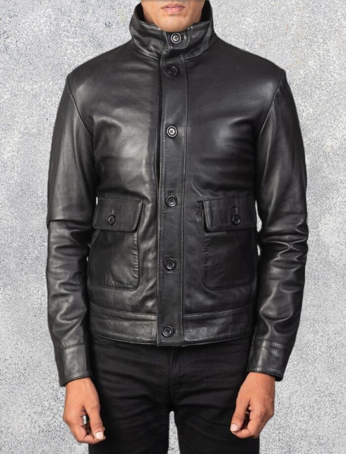 Colburn Men's Black Leather Bomber Jacket