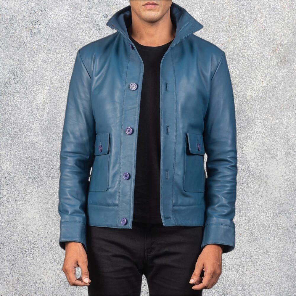 Colburn Men's Blue Leather Bomber Jacket