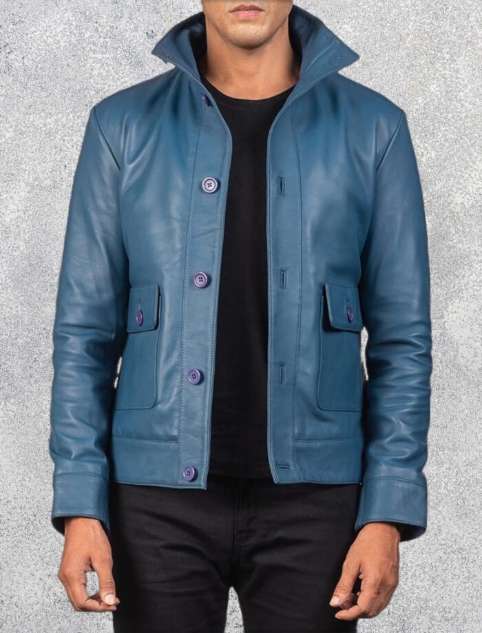 Colburn Men's Blue Leather Bomber Jacket