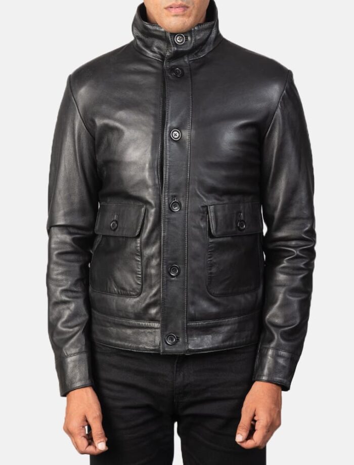 Colburn Men's Black Leather Bomber Jacket