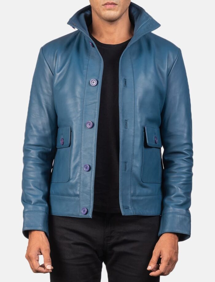 Colburn Men's Blue Leather Bomber Jacket