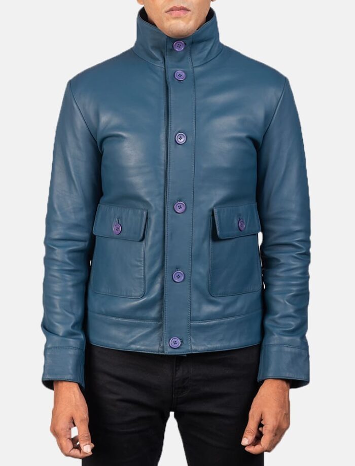 Colburn Men's Blue Leather Bomber Jacket