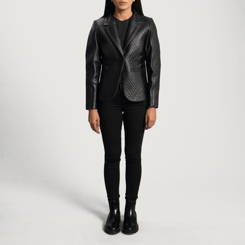 Sienna Quilted Black Leather Blazer for Women