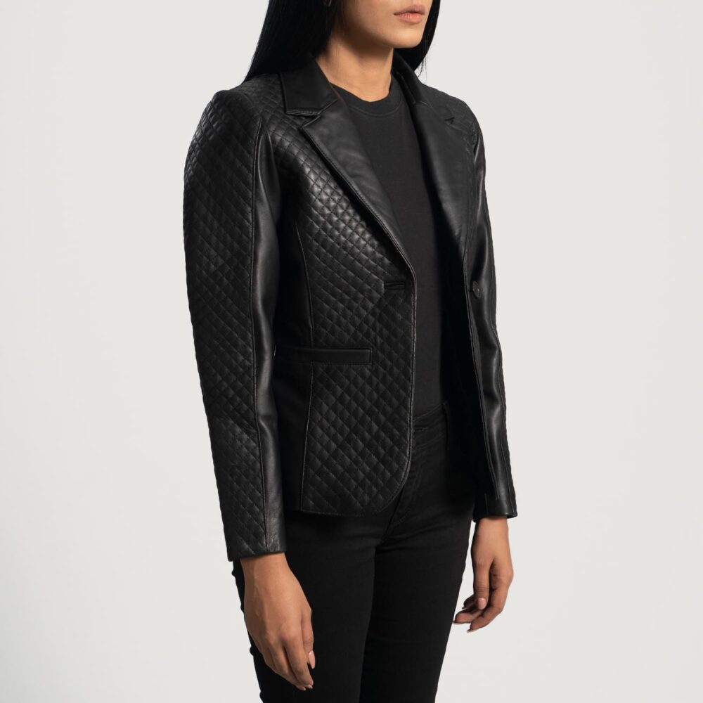 Sienna Quilted Black Leather Blazer for Women