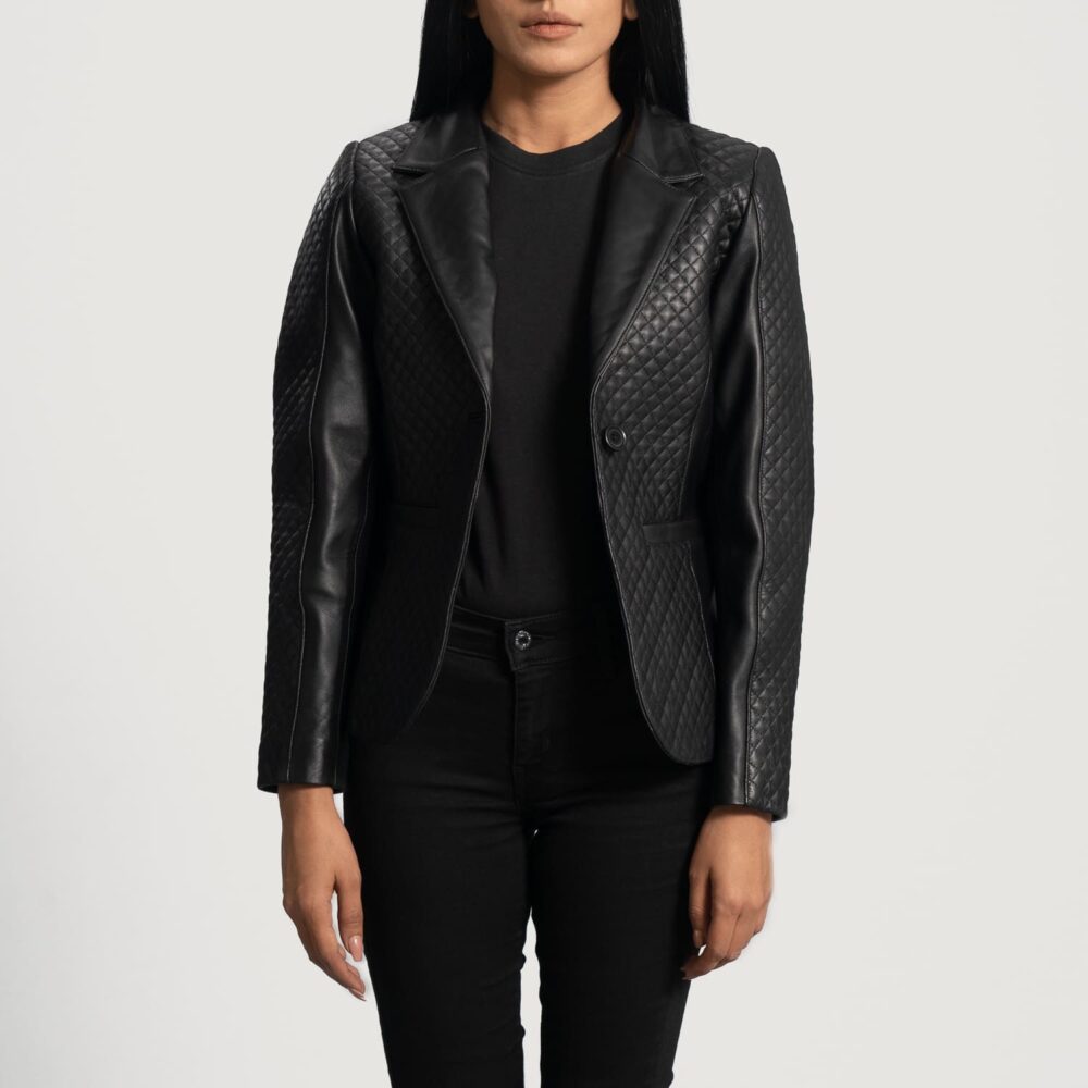 Sienna Quilted Black Leather Blazer for Women