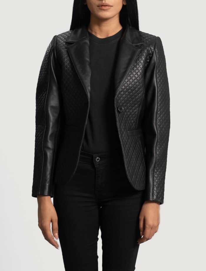 Sienna Quilted Black Leather Blazer for Women