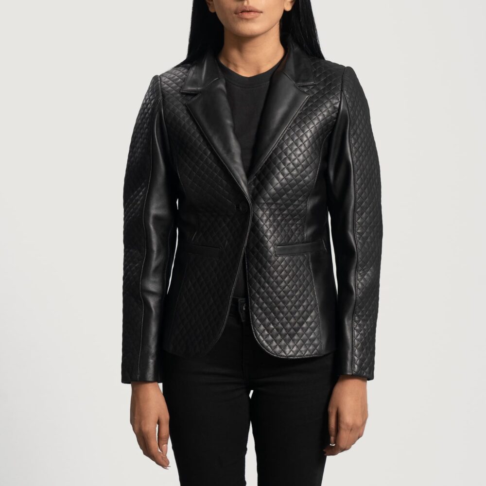 Sienna Quilted Black Leather Blazer for Women