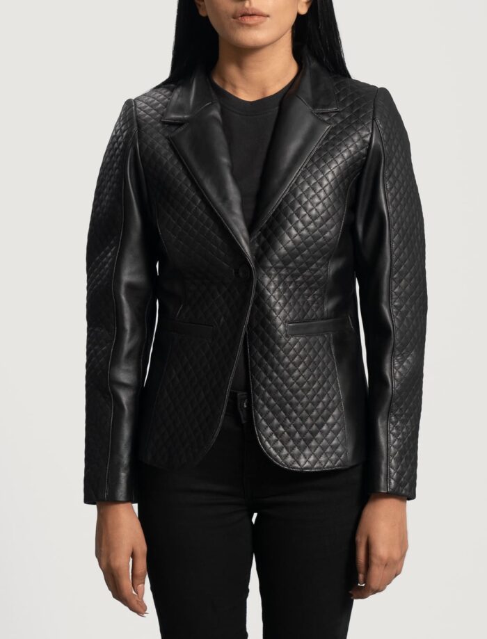 Sienna Quilted Black Leather Blazer for Women