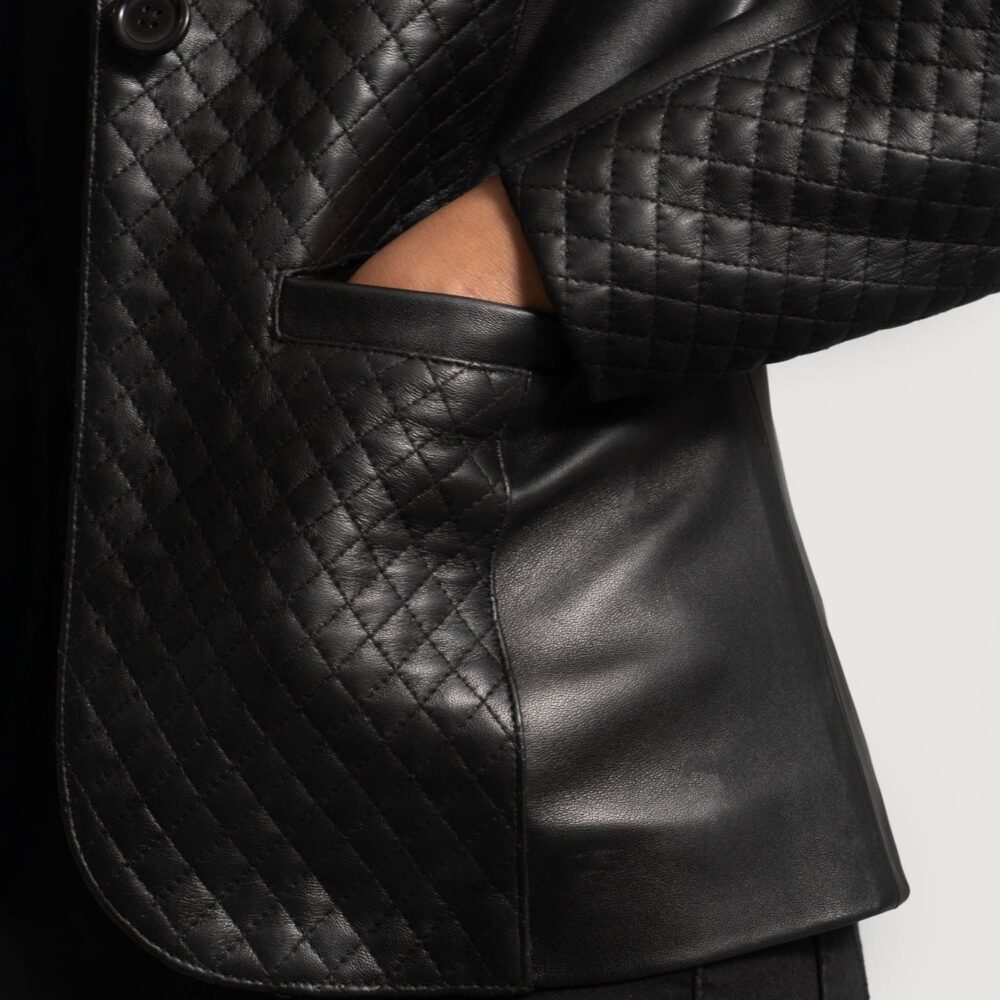 Sienna Quilted Black Leather Blazer for Women