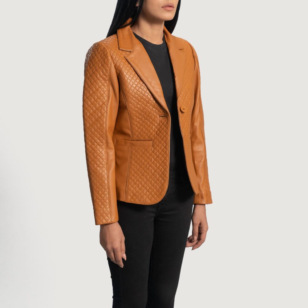 Sienna Quilted Brown Leather Blazer for Women