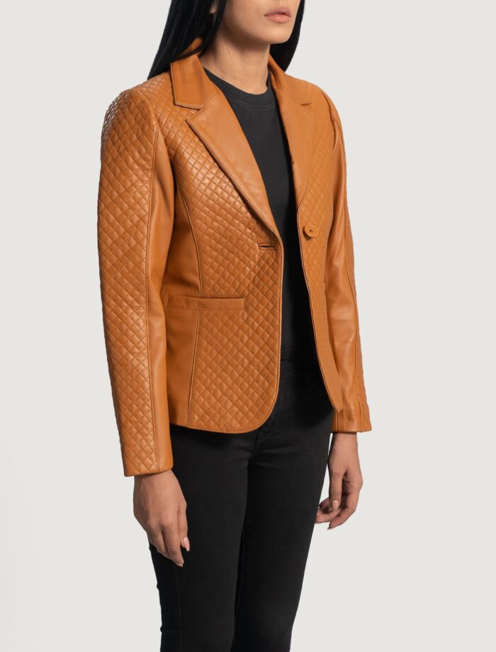 Sienna Quilted Brown Leather Blazer for Women