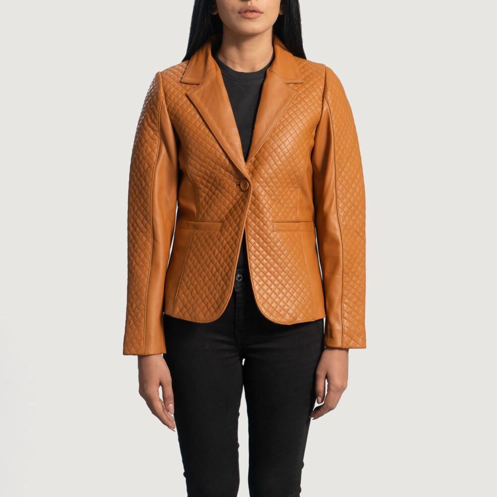 Sienna Quilted Brown Leather Blazer for Women