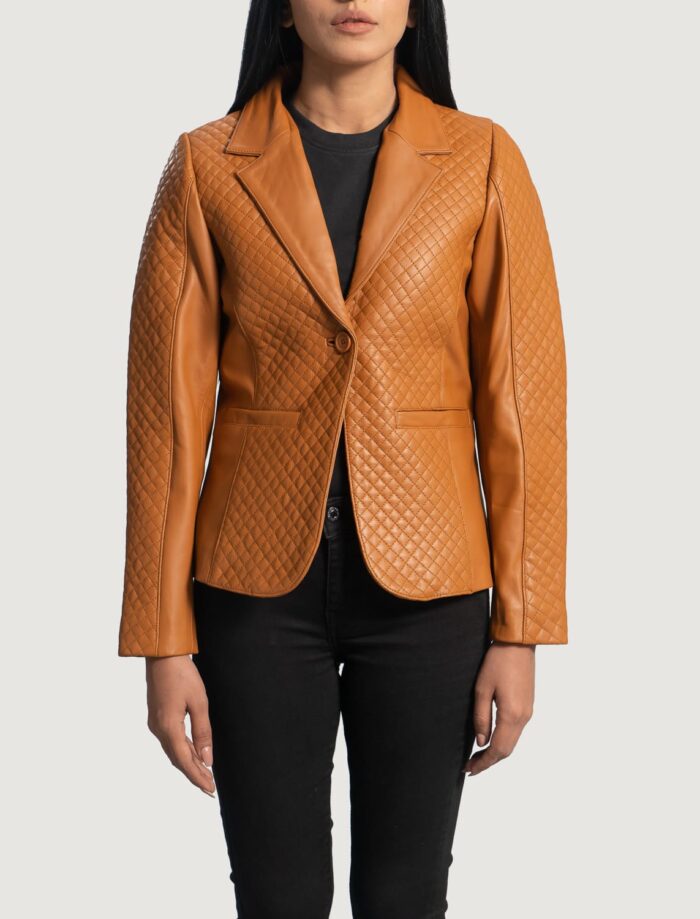 Sienna Quilted Brown Leather Blazer for Women