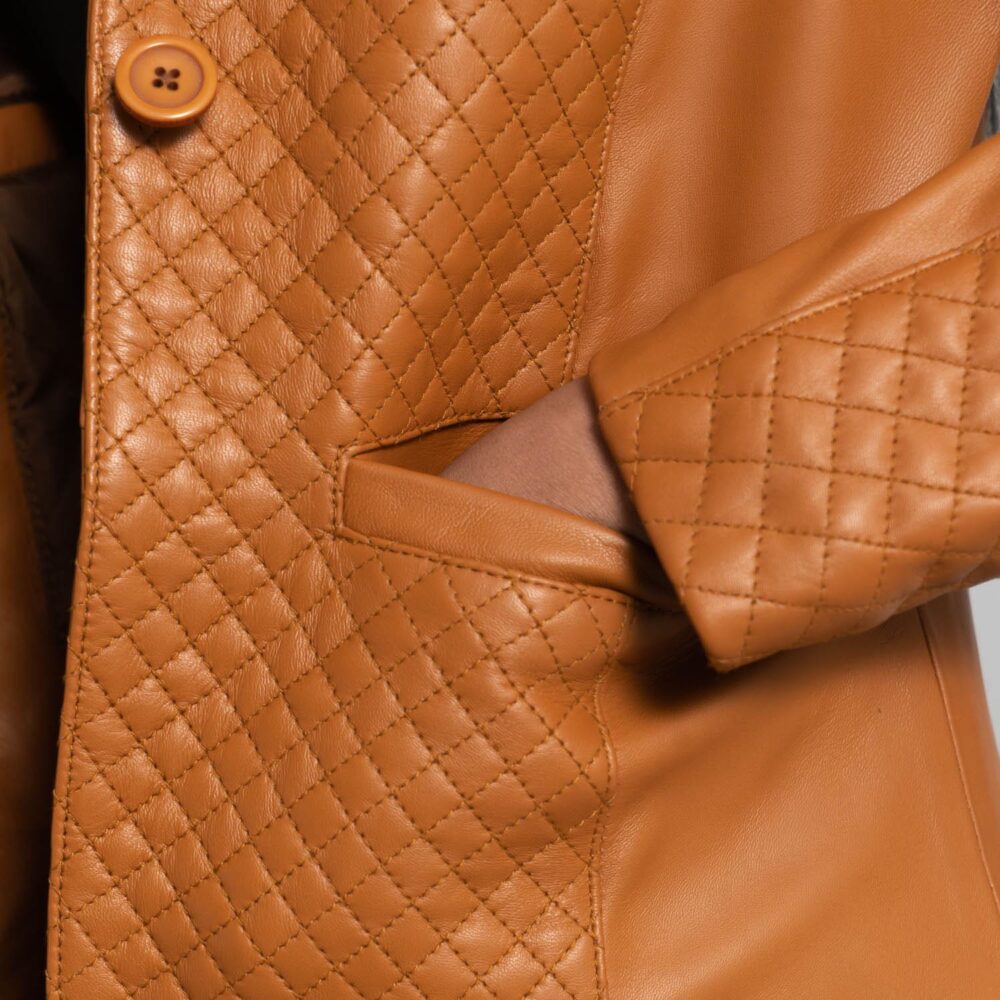 Sienna Quilted Brown Leather Blazer for Women