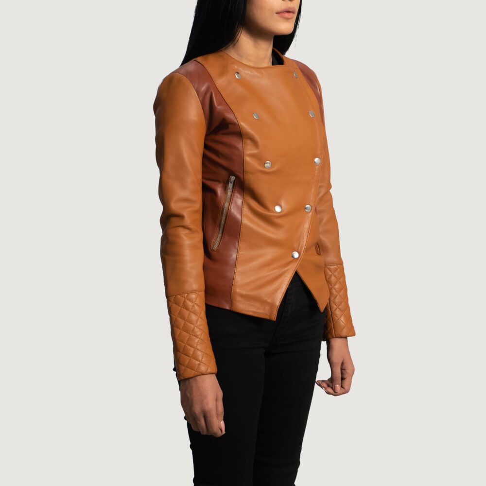 Sienna Tan Overlap Leather Jacket for Women