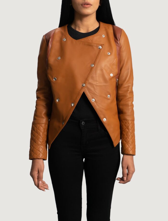 Sienna Tan Overlap Leather Jacket for Women