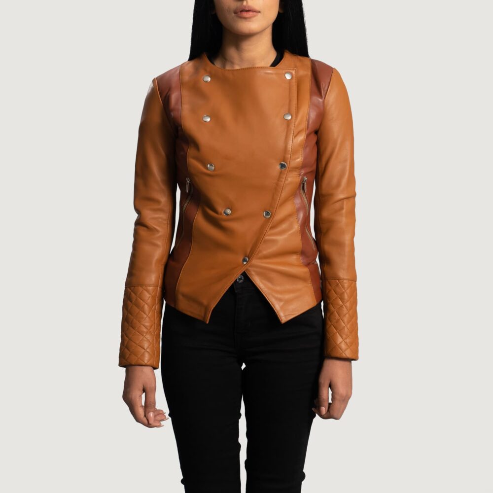 Sienna Tan Overlap Leather Jacket for Women