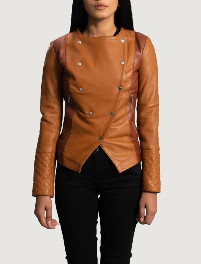 Sienna Tan Overlap Leather Jacket for Women