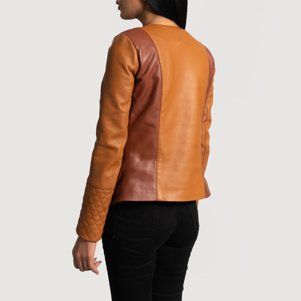 Sienna Tan Overlap Leather Jacket for Women